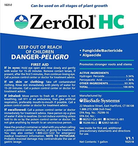 BioSafe Systems ZeroTol HC, Broad Spectrum Algaecide, Bactericide, and Fungicide, Peroxyacetic Acid, Kills Mold, Single 6200-1, 1 Gallon