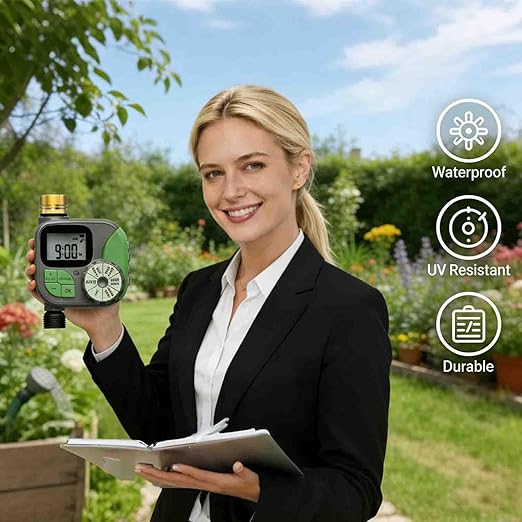 Drip Irrigation System with Water Timer Plug-in Quick Connection Drip Irrigation Kit 5/16“ID and 1/4 Inch Pipe Auto Watering System for Garden Spray, for Greenhouse, Garden, Lawn, Potted Plants