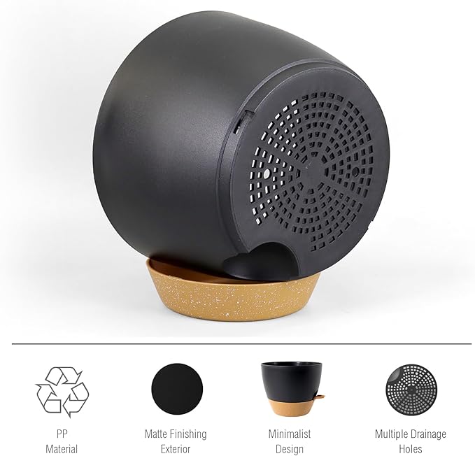 Meowell 12 inch Large Self Watering Pots, Plant Pots with Mesh Drainage Holes for Indoor Outdoor Plants, Plastic Planters with Deep Reservoir for Garden House Flower Plants, Black with Brown