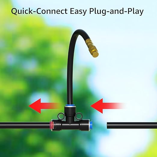 BluePro Drip Irrigation System 50FT 1/4", 2026-Upgrade Garden Sprinkler Kit with 12PCS 360° Adjustable Copper Nozzles, Automatic Misting Watering System for Raised Beds, Greenhouse, Lawn, Patio, Yard