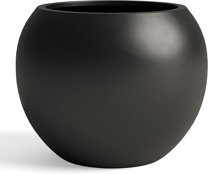 DTY Mount Sherman 21.1'' D x 16.7'' H (Pot Opening 14.6") Fiberstone Round Planter with Drainage Hole, Smooth Finishes, Weather Resistant for Indoor and Outdoor, 2 Extra Coco Mats - Black, Large