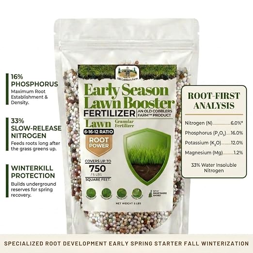 Old Cobblers Farm Wicked Growth Early Season Lawn Booster 6-16-12 – Starter Lawn Fertilizer for Strong Root Development (5 lbs | 10 lbs | 15 lbs | 20 lbs) (15 lbs)