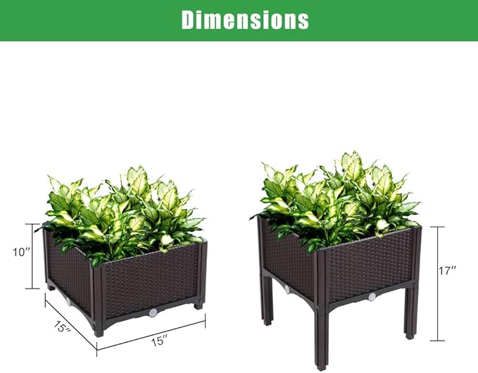 Raised Garden Beds, Planter Box, Self-Watering Plastic Planter for Indoor Outdoor Vegetables, Fruits, Potato, Flowers (2 Pcs)