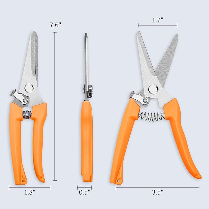Flower Shears, 7.6 inch Flower Cutting Scissors Pruning Shears for Beginners, High Strength Steel, Sharp Rust Resistant,Garden Clippers Plant Cutter with Comfortable Grip Handles -Orange