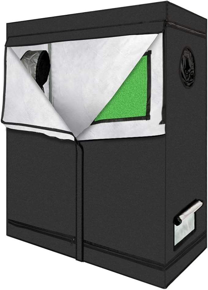 Knocbel Indoor Hydroponic Grow Tent Heavy-Duty Metal Frame with Observation Window, Floor Tray & Hanging Bars for Home Use Plant Growing (Black 48" L x 24" W x 60" H)