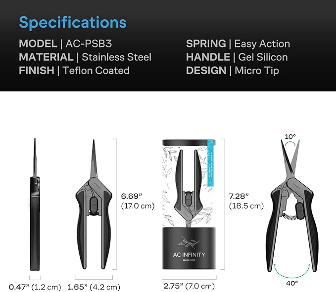 AC Infinity 6.6” Stainless Steel Pruning Shear with Cleaning Kit, Lightweight Ergonomic Design, Nonstick Teflon Coated Blades for Gardening, Hydroponics, Grow Tents