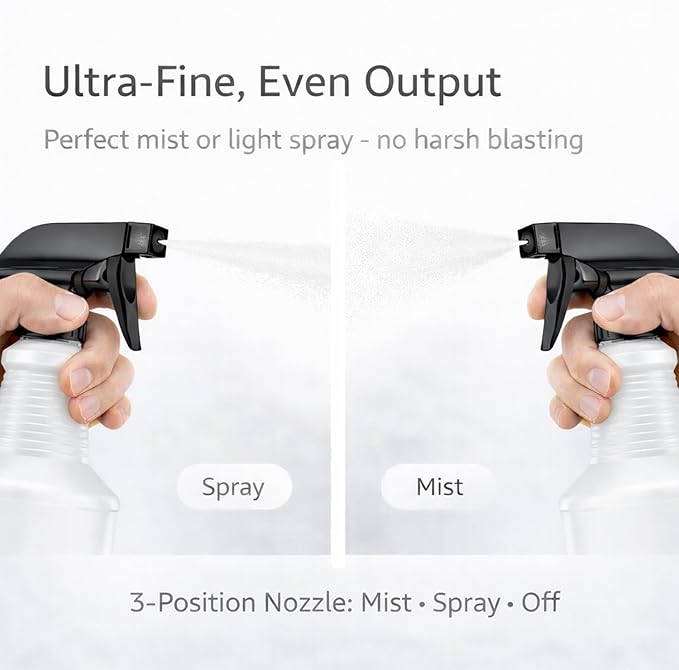 Bar5F Chemical-Resistant Spray Bottle – BPA-Free, Durable, Adjustable Nozzle for Cleaning, Gardening, Hydrogen Peroxide, Rubbing Alcohol, Leak-Proof, Multipurpose (Black (2-Pack) 24-Ounce)