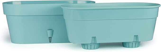 DECOPOTS - Self Watering Window Box Planter - Indoor/Outdoor - Windows/Oblong Shape Plastic Planter with Bottom Watering and Water Level Indicator (15.6 Inch Long, Graphite