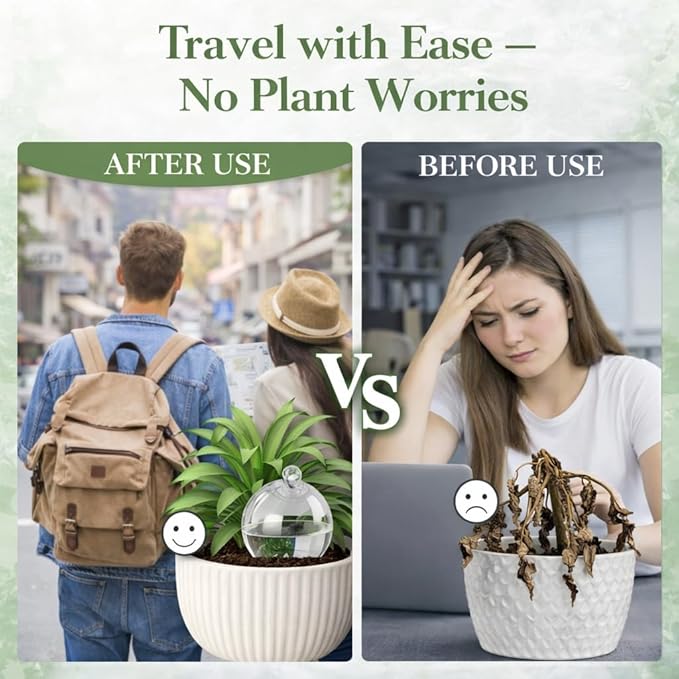 4 Pack 17oz Plant Self Watering Globes – Top Fill Watering Globes, Plastic Water Bulbs with Slow Release Terracotta Planter Insert & Glass Stoppers, Ideal for Vacation & Houseplants