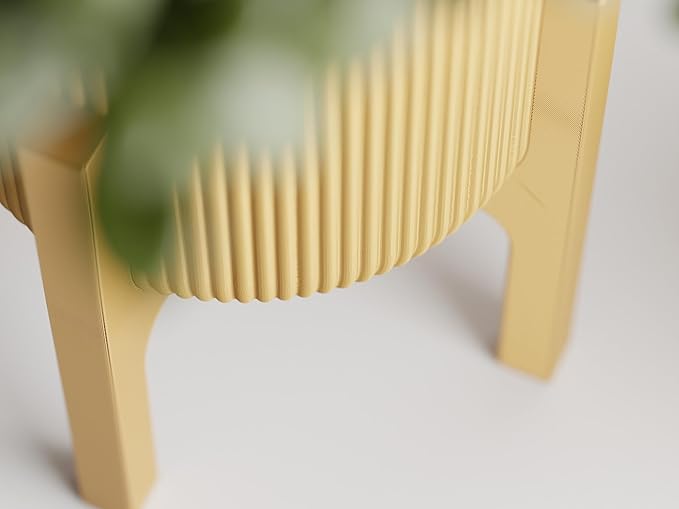 Modern Geometric Planter with Stand – Decorative Indoor Plant Pot with Ridged Top & Smooth Bottom, Stylish Planter for Succulents, Herbs, Small Plants (Gold - Ridges only and Stand)