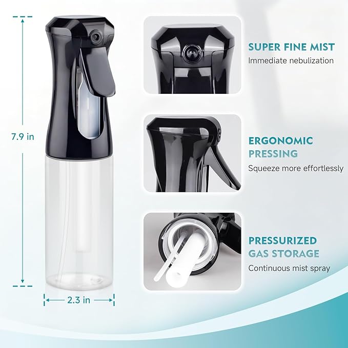 Continuous Spray Bottle, 6.8 OZ Hair Spray Bottles, Ultra-Fine Mister Spray Bottle for Hairstyling, Cleaning, Plants, Pets, Salons, and More (1 Pack)