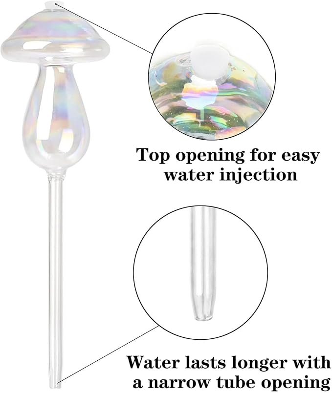 Plant Watering Globes 4 Pack, Self Watering Planter Insert, Mushroom Self Watering Globes for Indoor & Outdoor Plants, Top-Fill Watering, Watering Bulbs Made from Hand-Blown Durable Glass