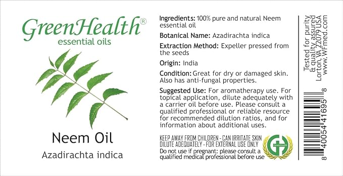 Neem Oil by GreenHealth – 100% Pure Cold Pressed, Unrefined – 16 oz – Natural Oil for DIY, Soap Making, and Crafting