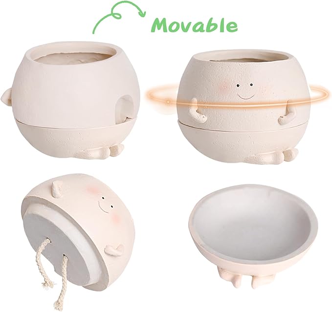 Smiley Face Self Watering Planter Pots for Indoor Outdoor Plant with Drainage Hole, Cheerful Kids Face Planters Pots Lovely Gift for Mother's Day, Christmas