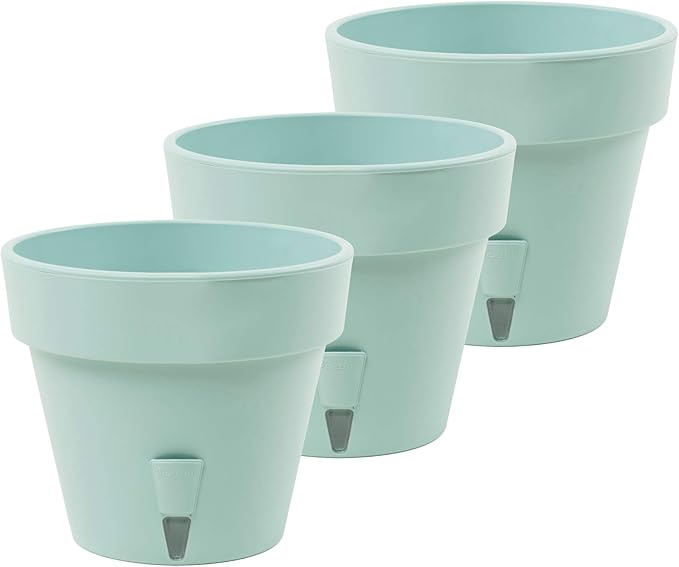 DECOPOTS - Pack of 3 - Self Watering Planter - Height 6.9 inches - Flower Pot with Bottom Watering Level Indicator for All House Plants, Flowers, Herbs (Diameter 7.9", Jade)