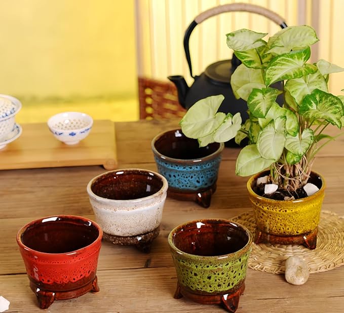 Cute Circular Ceramic Home Garden Decoration Succulent Cactus Flower Pots Container -Plant Not Included (White, 3.86 Inch)