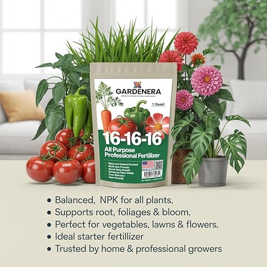Gardenera 16-16-16 Premium All Purpose Professional Fertilizer - Lawn, Flower, Tree, Shrub & Vegetable Fertilizer (20 Quarts)