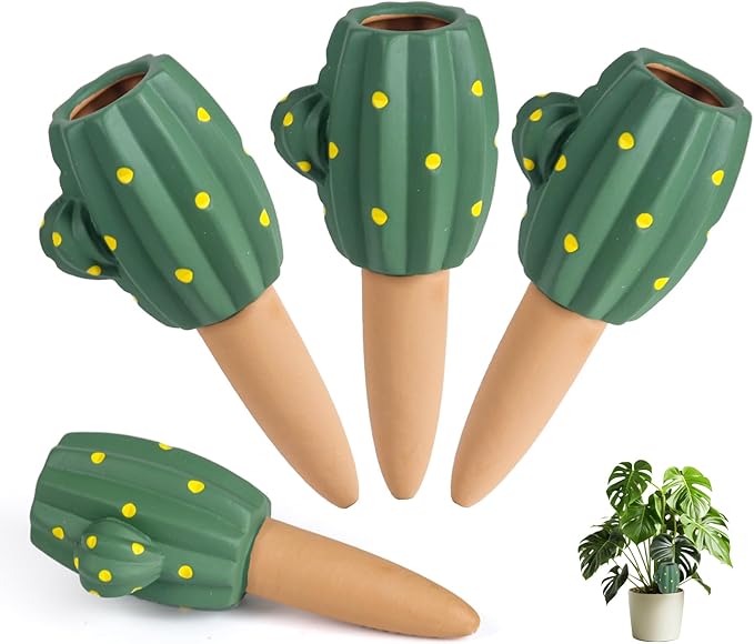 4Pack Terracotta Watering Spikes for Indoor Plants,Plant Watering Globes Garden Plant Waterer,Self Watering Planter Insert Stakes While Away