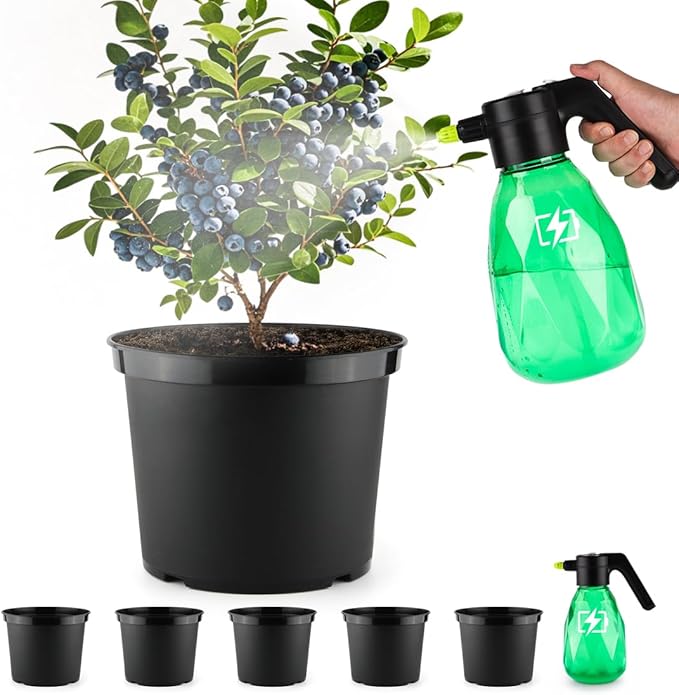 RooTrimmer 5-Gallon Nursery Pots 5P with 0.5 Gallon/2L Electric Spray Bottle, Plant Containers with Drainage Holes, Round Sturdy Garden Planters for Indoor/Outdoor Greenery