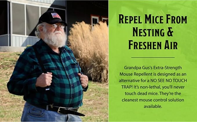 Grandpa Gus’s Extra-Strength Mouse Repellent Pouches, Peppermint & Cinnamon Oil, Natural Rodent Deterrent Control for Garage, RV, Car, Basement, Attic, Storage, 1.75 Oz (Pack of 10)