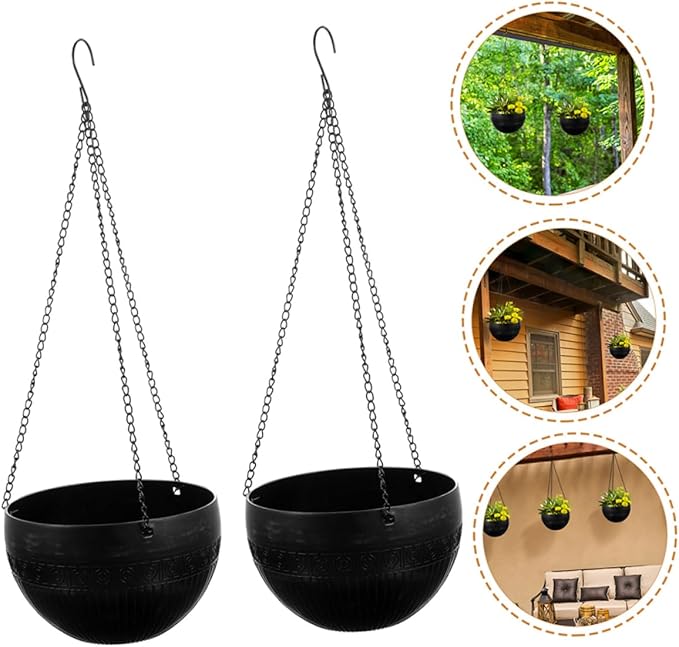 Homoyoyo Hanging Planters 2pcs Self Watering Green Pothos Plant Pot Plastic Chain for Indoor Plants Dec