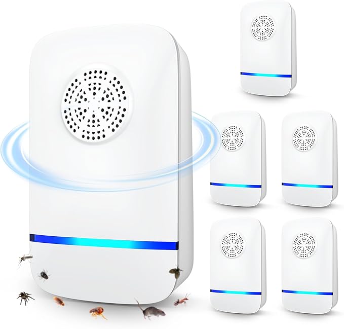 2026 Upgrade Ultrasonic Repeller & Insect Indoor Repeller 6 Pack, Plug-in Pest Control for Mice, Roaches, Spiders, Mosquitoes & Flies, Safe for Kids and Pets