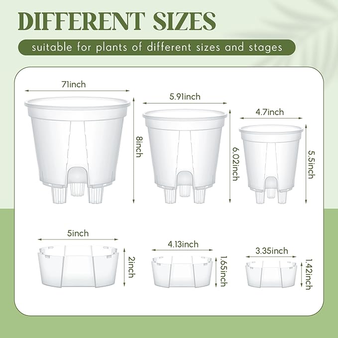 Wonderjune Self Watering Pots for Indoor Plants with Deep Reservoir and High Drainage Holes for Outdoor Plants and Flowers, Bare Root Planter(4.72'', 5.91'', 7.09'',Clear,6 Pcs)