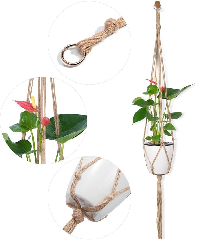 6 Pcs Macrame Plant Hanger Basket Liners with Country Style Natural Jute, Elegant for Home Garden, Patio and Office, Indoor & Outdoor Decoration(48", 41", 35")