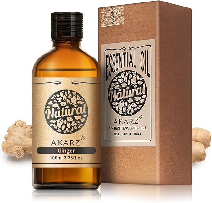 AKARZ 100ml Ginger Essential Oil Natural Ginger Oil Pure for Candle Making,DIY Skincare Products Massage,Home Spa Relaxation
