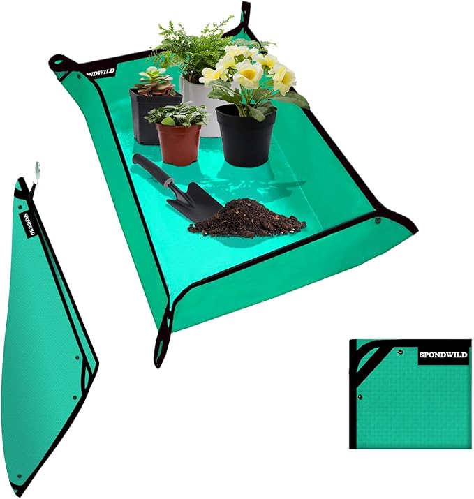 Large Plant Transplanting Mat - Thickened Waterproof Potting Mat, Succulent Gardening Mat, Portable Repotting Mat for Mess Control, Indoor Outdoor Use, PE-Green 39.5"x31.5"
