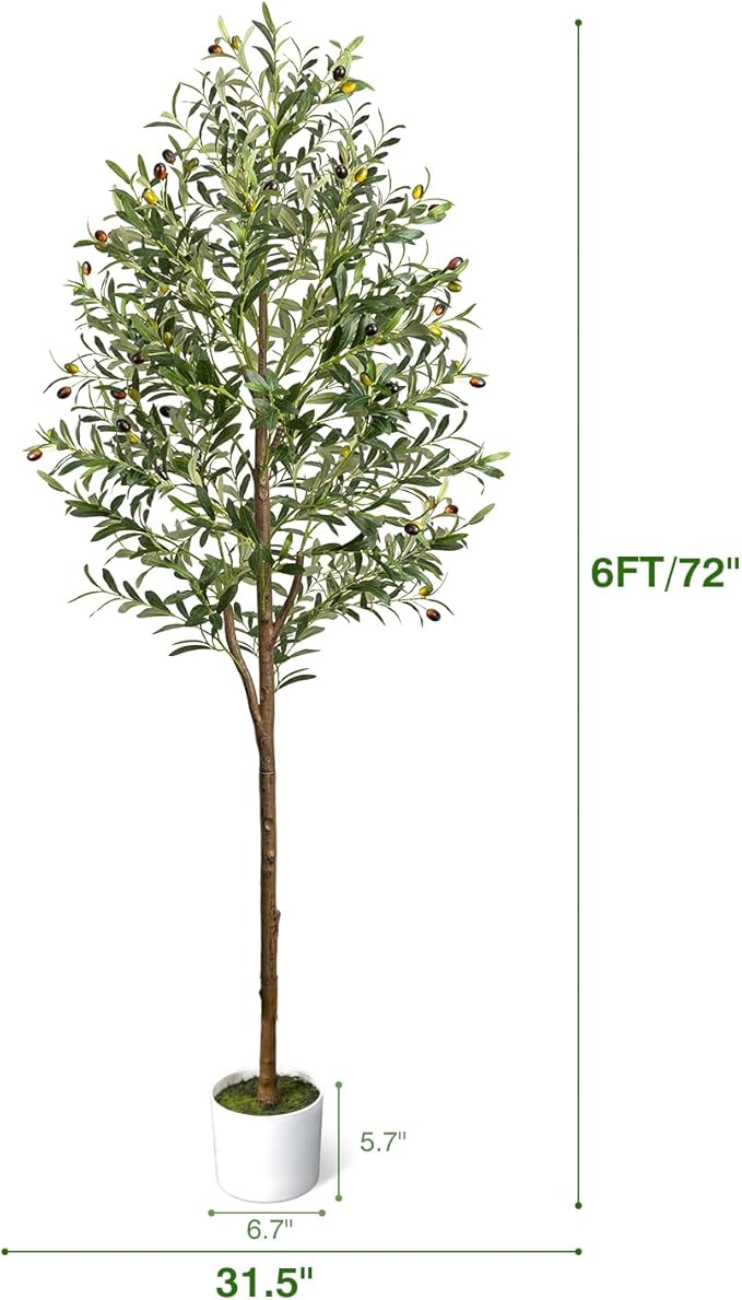 6FT Artificial Olive Tree - Indoor Tall Faux Olive Trees with Planter&Basket, Large Fake Olive Silk Tree Realistic Olive Plants with Branches and Fruits for Home Decor Office Living Room