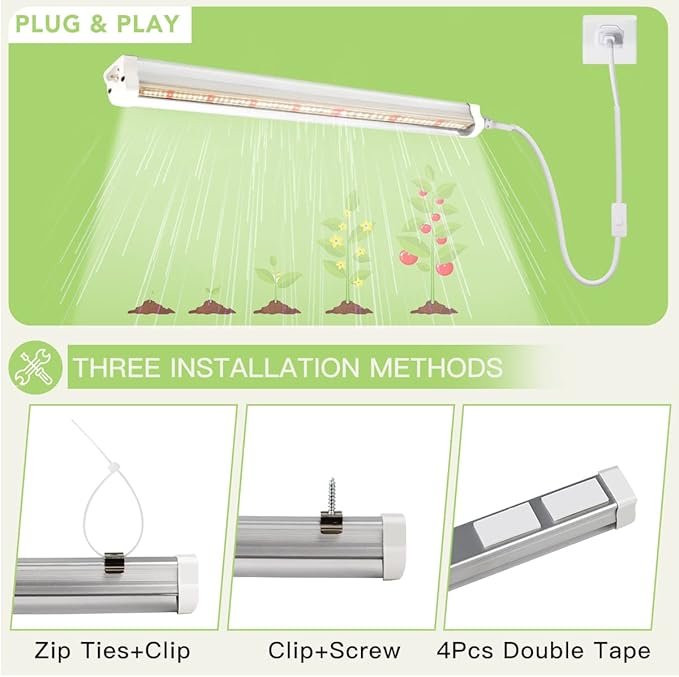 GYTF Plant Grow Light Strips, 204 LED-Bulbs 5000K White Full Spectrum Grow Light Strips for Indoor Plants, Succulents, Seeds Starting, Greenhouse, End-to-End Connection (4x10W, 200W Equivalent)