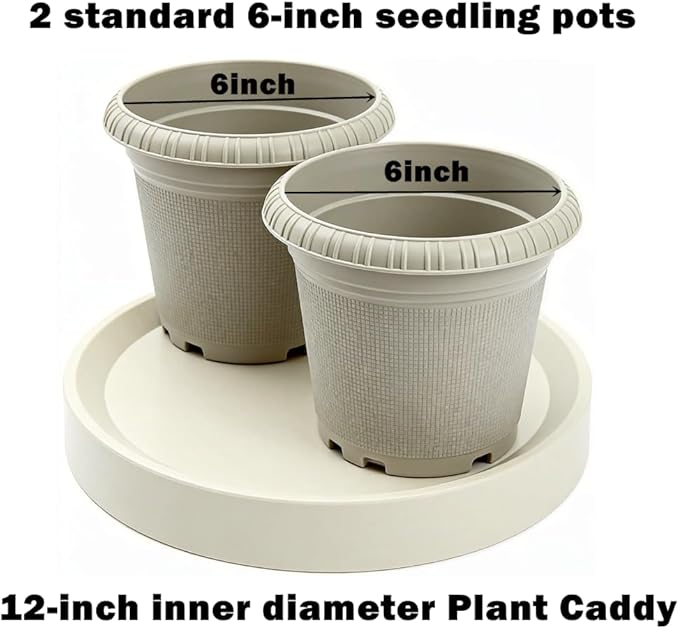 13.6inch Plant Caddy with Wheels 2Pack Mobile Plant Stand with Hidden Wheels,Gray+Light Gray,Round Flower Pot Trolley for Indoor Outdoor