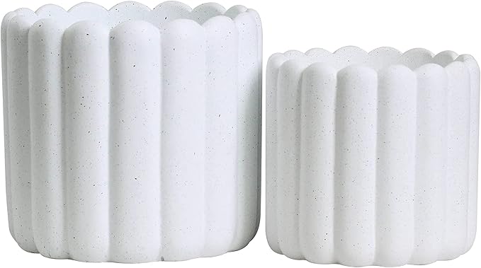 Olly & Rose Vertical Striped Ribbed Plant Pots - Charcoal Speckled White Planters - 6.5" and 5.3" Diameter Flower Pots for Indoors and Outdoors (White Ribbed)