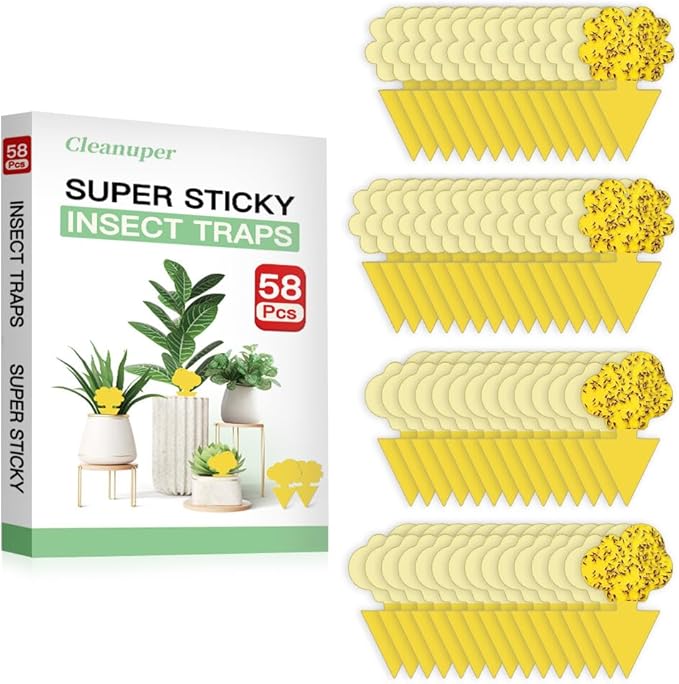 58 Pack Flying Insect Traps for Plants – Yellow Sticky Traps for Fungus Gnats, Flies & Flying Bugs, Indoor Outdoor Flying Bug Catcher for Pots, Garden & Kitchen, Non-Toxic, Odorless, Kid & Pet Safe