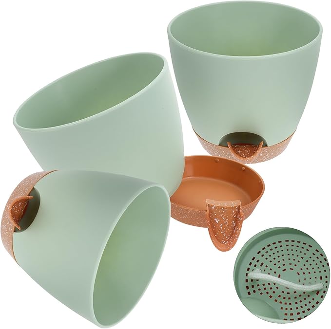 ARTIBETTER 3pcs 7.5 Inch Plastic Self Watering Flower Pots Set with Removable Hydroponic Basin for Indoor Outdoor Succulent Planters Garden Use