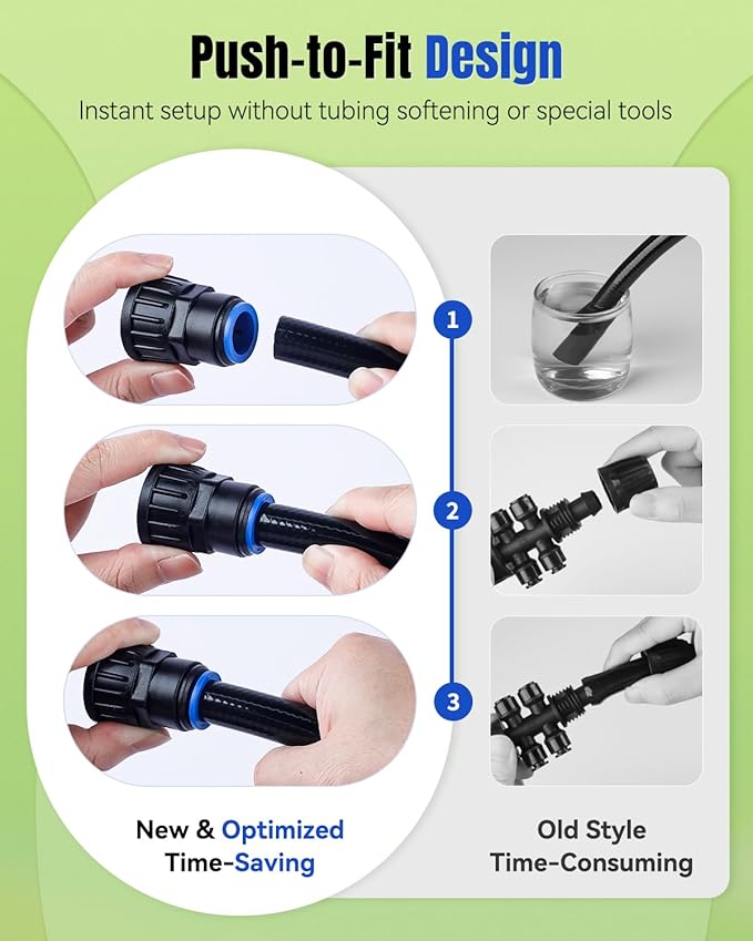 Pawfly 8 Pcs 3/4" to 1/2" Drip Irrigation Faucet Adapters, Quick Connect 3/4" FHT Faucet to 1/2" Tubing Connectors, Push-to-Fit Garden Hose Adapters, Anti-Leak Drip Irrigation Hose Connectors