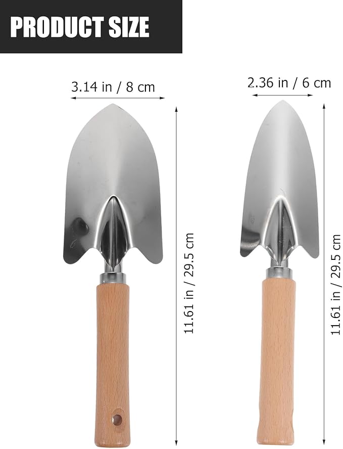 UPKOCH 2pcs Stainless Steel Garden Trowel Hand Shovels with Wooden Handle, Transplanting and Planting Shovel Tools for Outdoor Gardening and Vegetable Soil Digging