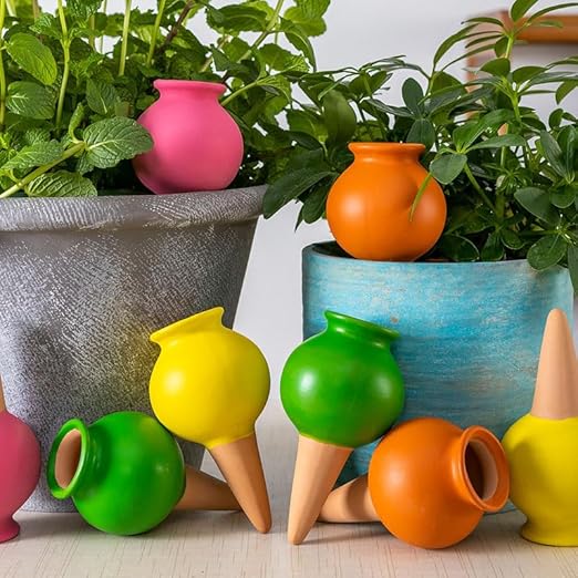 Ximimark 4 Packs, Small Wine Bottle Mouth Plant Watering Globes Automatic Plant Watering Bulbs Irrigation Terracotta Watering Device Decorative Self Watering Spikes Plant Water