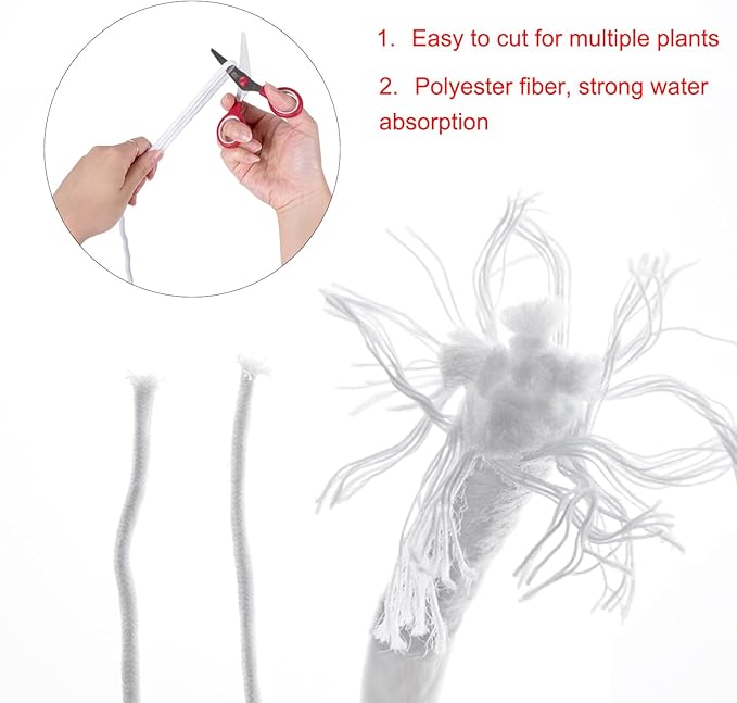 ORIMERC 30 feet 1/6 inch Self Watering Capillary Wick Cord Vacation Plant Sitter DIY Hydroponic Wicking Self-Watering Planter Pot Automatic Water System Device Potted Violet Auto Seedling Waterer Rope
