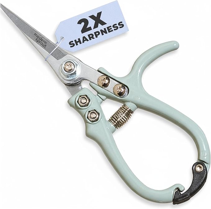 Modern Sprout Pruning Shears, Herb Snipping Scissors, Lightweight Gardening Tools W/Easy Lock, Flower Cutter Garden Shears, Carbon Steel Blade + Reusable Holster (Green, 1-Pack)