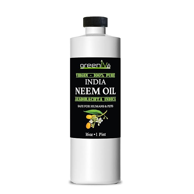 GreenIVe 100% Organically Grown Neem Oil, Cold-Pressed Virgin, Pure & Natural, 16 oz - Ideal for Gardening, Skin Care, Hair Care & Pet Care (16 Ounce)
