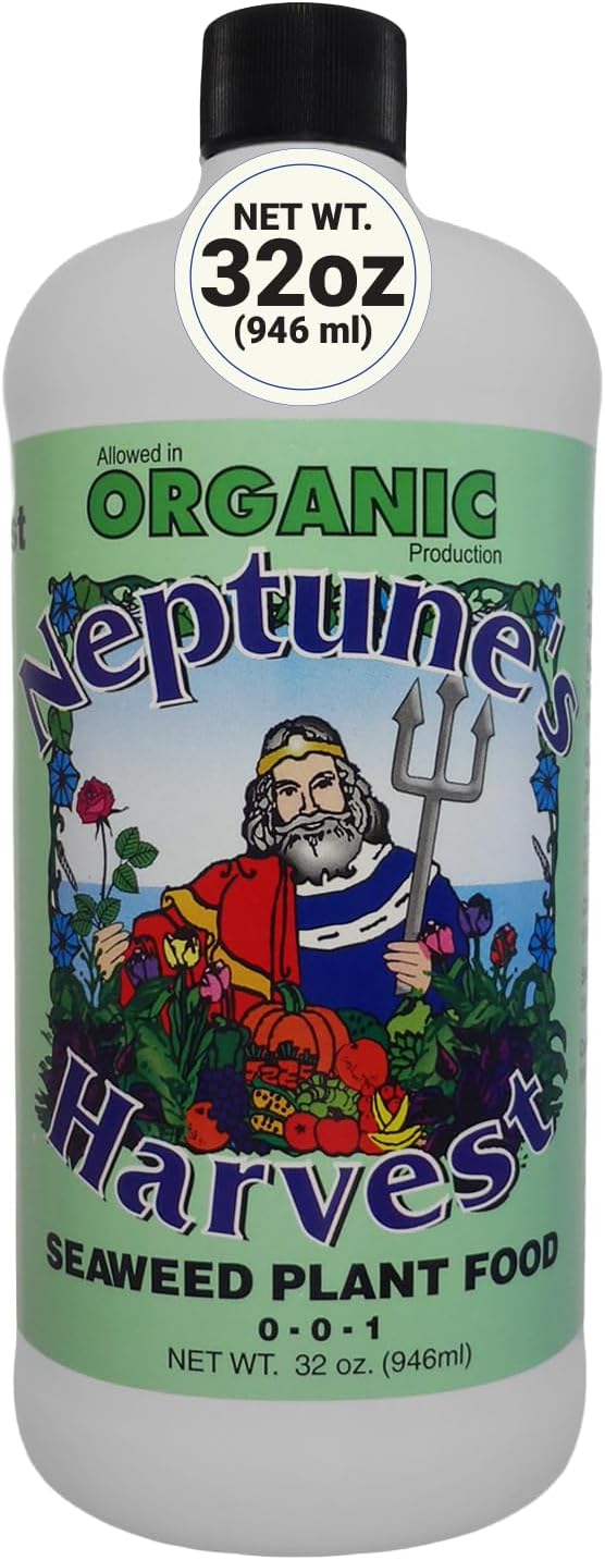 Neptune’s Harvest Seaweed Plant Food (0-0-1) - Multi-Purpose Seaweed Organic Liquid Fertilizer - Indoor & Outdoor Plant Fertilizer for Lawns, Gardens, Vegetables, & Flowers (Quart)