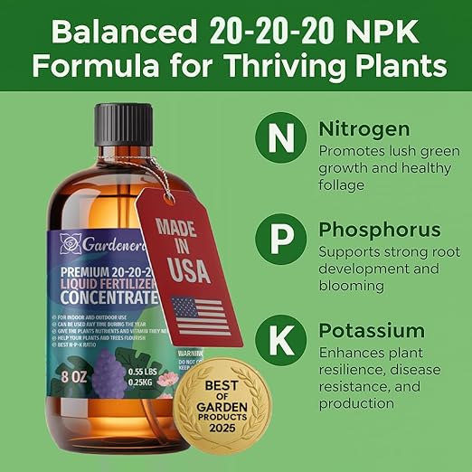 𝐏𝐑𝐄𝐌𝐈𝐔𝐌 All-Purpose 20-20-20 Liquid Fertlizer Spray - Increases Flowering and Yield on All Varieties of Fruits, Vegetables and Flowers| Liquid Plant Superfood Mist (8 OZ)