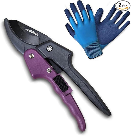 Pruning Shears for Gardening with Gloves - Heavy Duty Garden Shears, Aluminum Hand Pruners with TPR Grip Handle, 8 inch 3.55mm Thick Blade - for Branches, Flowers & Plants (Purple)