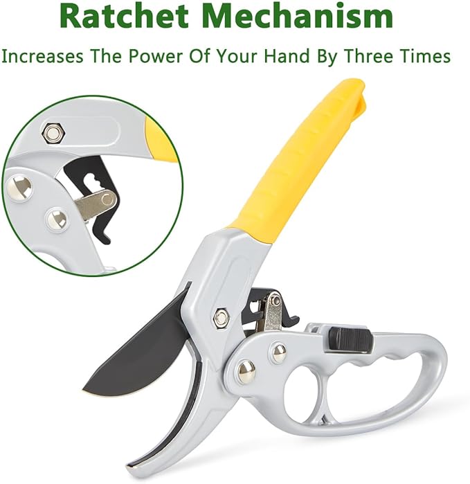 Ratchet Pruning Shears Professional Garden Clippers Sharp Hand Pruners Ratcheting Garden Pruning Shears for Gardening Heavy Duty Gardening Scissors