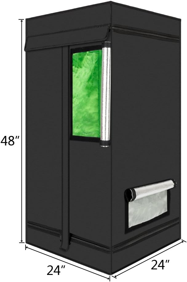 24"X24"X48" Mylar Hydroponic Grow Tent with Obeservation Window and Floor Tray for Indoor Plant Growing
