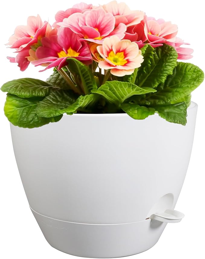 Meowell 12 inch Large Self Watering Pots for Indoor Outdoor Plants, Plant Pots with Mesh Drainage Holes for Garden House Plants, Plastic Planters with Reservoir for Flower Plants, White