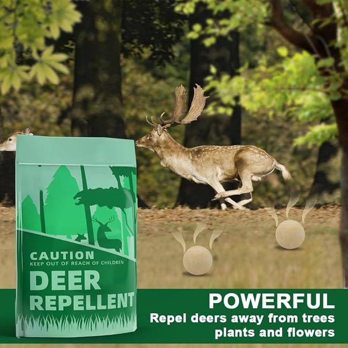 Deer Repellent, Deer & Rabbit Repellent for Plants, Deer Deterrent for Garden and Yard, Rabbit Repellant Outdoor, Keep Deers Away from Trees, Long-Lasting 2 Months Protection-12 Pack