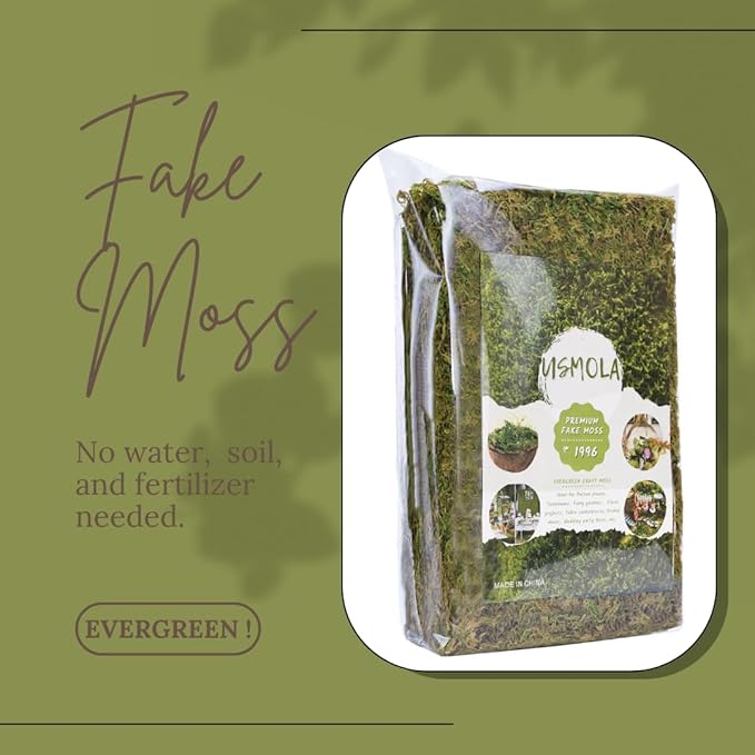 USMOLA Fake Green Moss for Potted Plants, 4OZ Artificial Moss for DIY Crafts, Faux Moss for Table Centerpieces Fairy Garden Decor (Fresh Green 140gr)